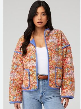Free people quilted Chloe floral jacket in candy combo flowers boho coat